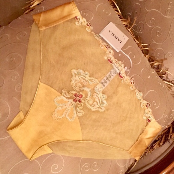 La Perla embroidered mesh silk blend yellow panties Sz.XS - Picture 3 of 8